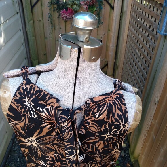 Brown Black Floral Dress Size Medium Sleeveless Liz Claiborne - Picture 7 of 10